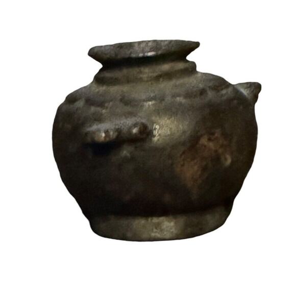 Brass Ink Well Pot Heavy Original Antique Old Hand Crafted Dip Pen No Lid - Picture 2 of 4